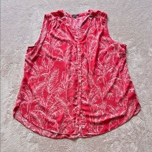 Women's Sleeveless Red Leaf Print Top NYDJ pin ticked back